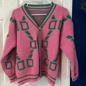 Akivide Oversized Button Down Long Sleeve Geometric Loose Knit Sweater Cardigan